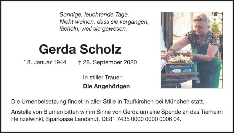 Traueranzeige Gerda Scholz