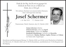Traueranzeige Josef Schermer