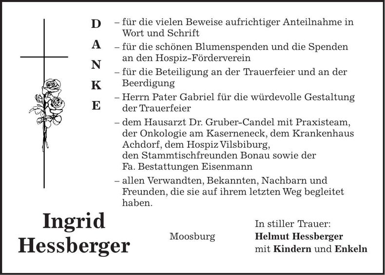 Traueranzeige Ingrid Hessberger