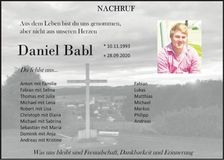 Traueranzeige Daniel Babl
