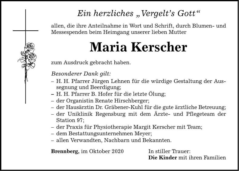 Traueranzeige Maria Kerscher