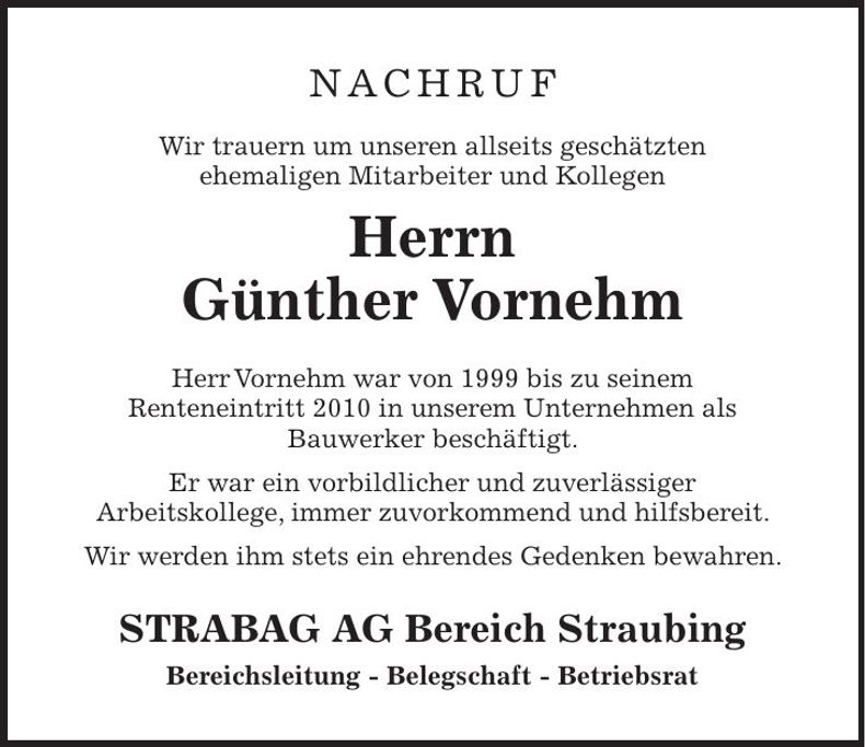 Traueranzeige Günther Vornehm