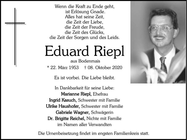 Traueranzeige Eduard Riepl