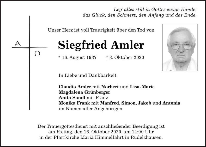 Traueranzeige Siefried Amler