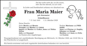 Traueranzeige Maria Maier