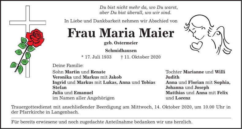 Traueranzeige Maria Maier