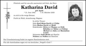 Traueranzeige Katharina David
