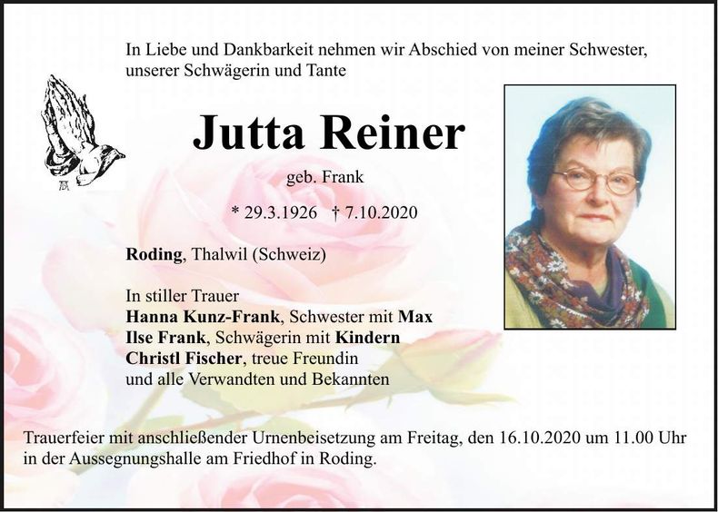 Traueranzeige Elfriede Jutta Reiner