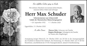 Traueranzeige Max Schuder