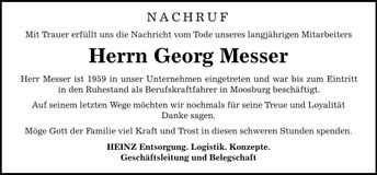 Traueranzeige Georg Messer