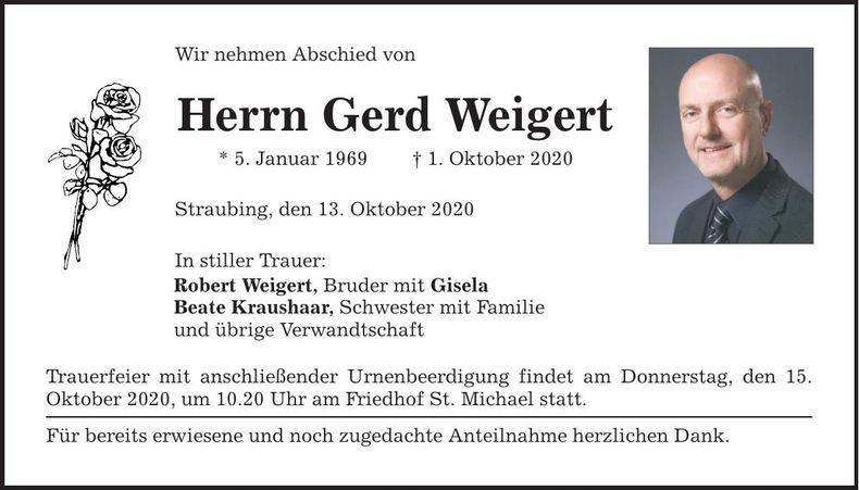 Traueranzeige Gerd Weigert