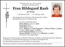 Traueranzeige Hildegard Raab