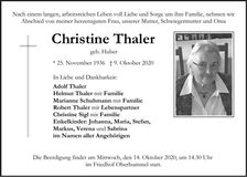 Traueranzeige Christine Thaler