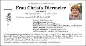 Traueranzeige Christa Diermeier
