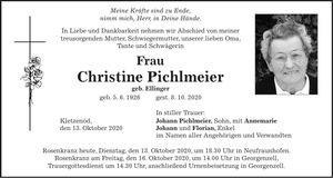 Traueranzeige Christine Pichlmeier
