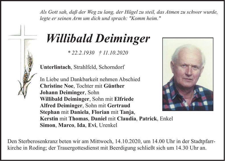 Traueranzeige Willibald Deiminger