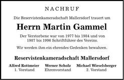 Traueranzeige Martin Gammel