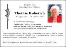 Traueranzeige Therese Köberich