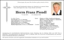 Traueranzeige Piendl Franz