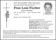 Traueranzeige Loni Fischer