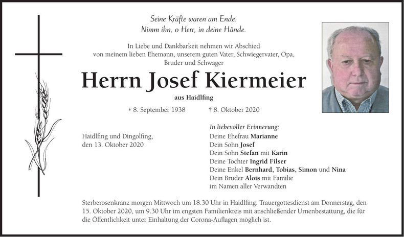 Traueranzeige Josef Kiermeier