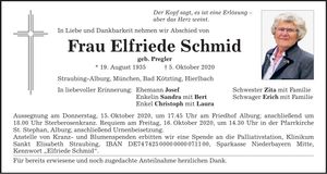 Traueranzeige Elfriede Schmid