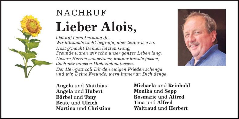 Traueranzeige Alois Dengler