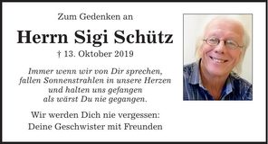 Traueranzeige Siegfried Schütz