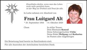 Traueranzeige Luitgard Alt