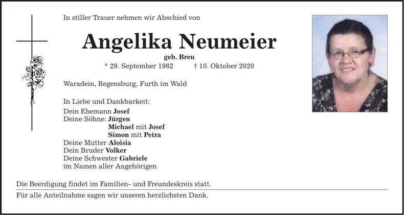 Traueranzeige Angelika Neumeier