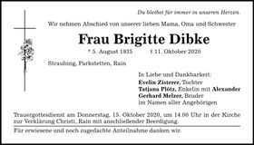 Traueranzeige Brigitte Dibke