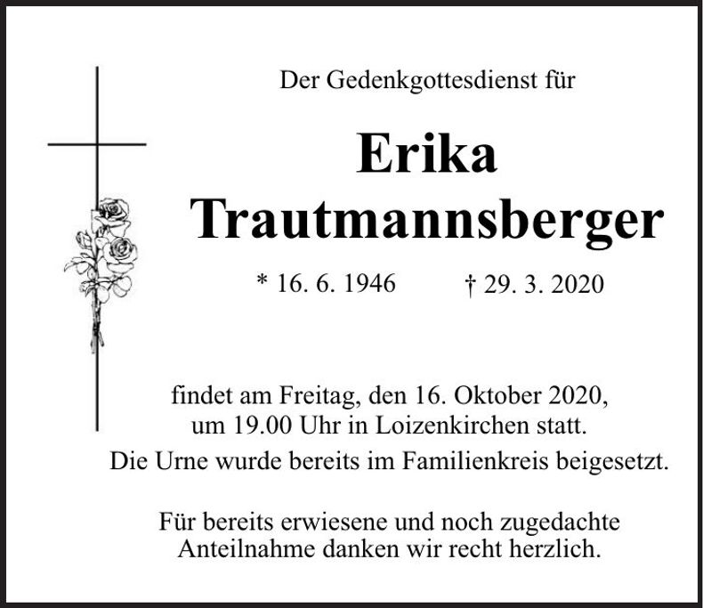 Traueranzeige Erika Trautmannsberger