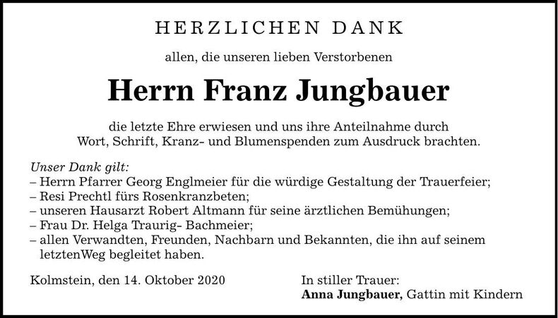 Traueranzeige Franz Jungbauer
