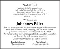 Traueranzeige Johannes Piller