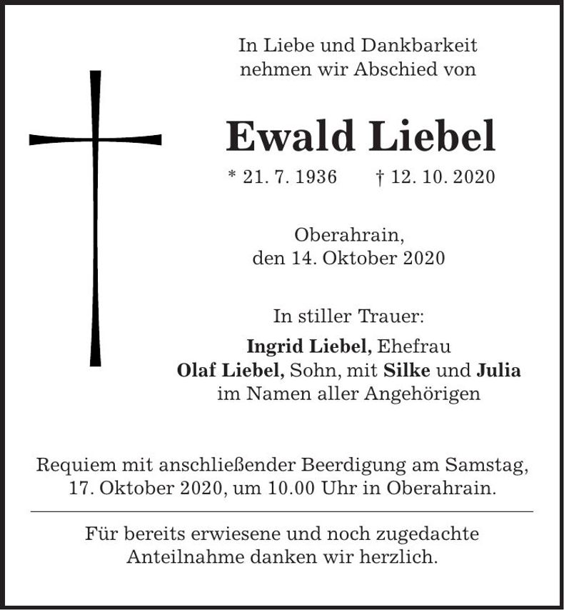 Traueranzeige Ewald Liebel