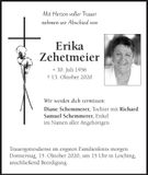 Traueranzeige Erika Zehetmeier