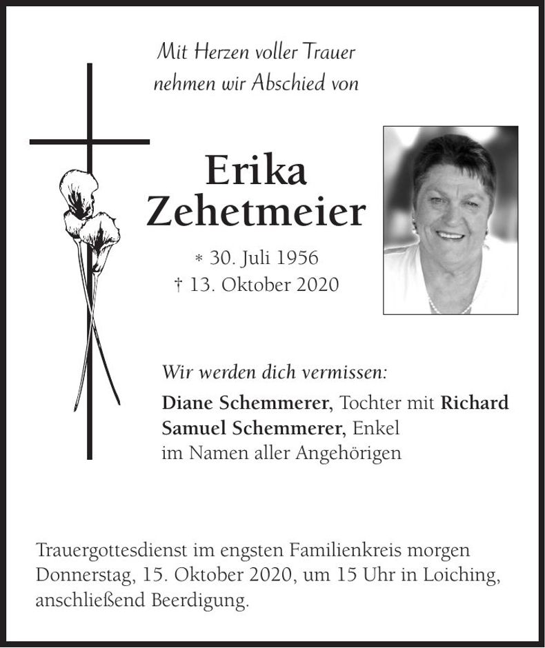 Traueranzeige Erika Zehetmeier