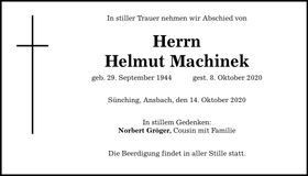 Traueranzeige Helmut Machinek