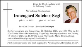 Traueranzeige Irmengard Solcher-Segl