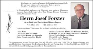Traueranzeige Josef Forster