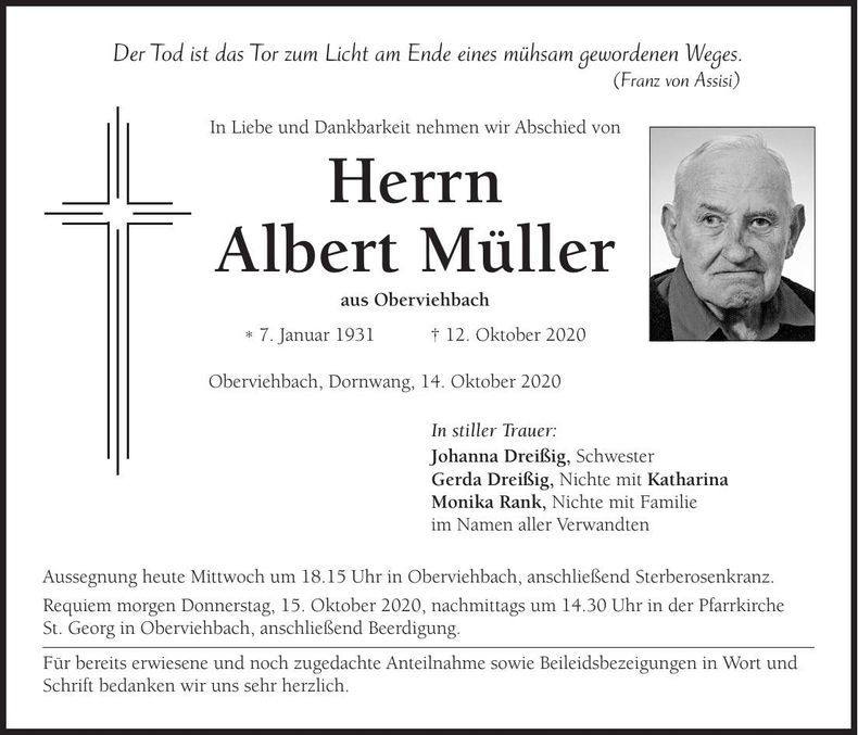 Traueranzeige Albert Müller