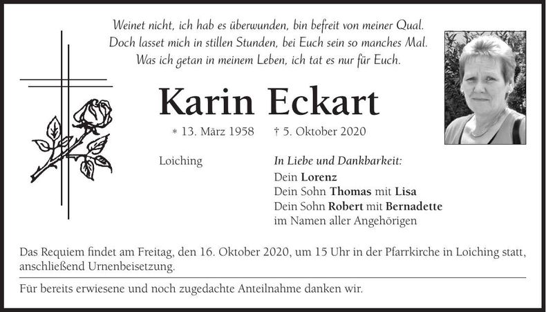 Traueranzeige Karin Eckart