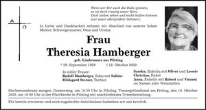 Traueranzeige Theresia Hamberger