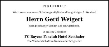 Traueranzeige Gerd Weigert