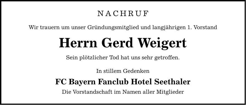 Traueranzeige Gerd Weigert