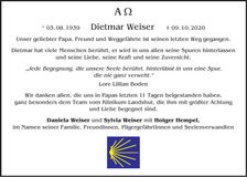 Traueranzeige Dietmar Weiser