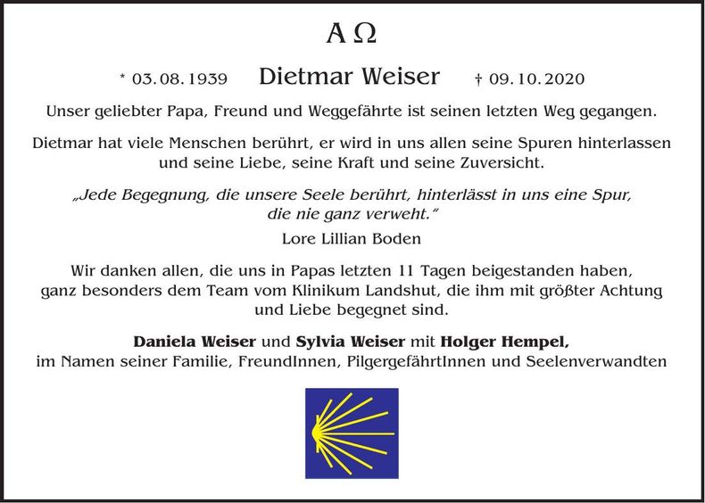 Traueranzeige Dietmar Weiser