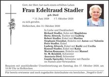 Traueranzeige Edeltraud Stadler
