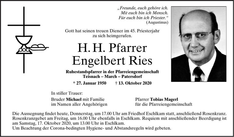 Traueranzeige Engelbert Ries
