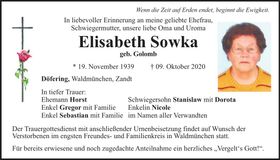 Traueranzeige Elisabeth Sowka